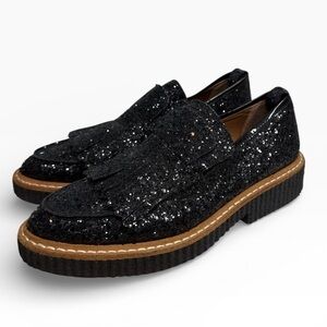 Flamingos Black Glitter Fringe Loafer Platform Shoes Women’s EU 37 US 6.5–7